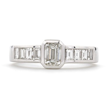 Emerald Cut Solitaire Diamond Ring 1.04ct I SI1 18K white gold