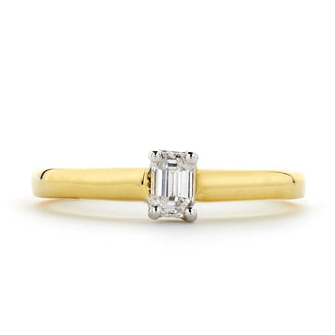 Emerald Cut Solitaire Diamond Ring 0.34ct E VS2 18K yellow and white gold