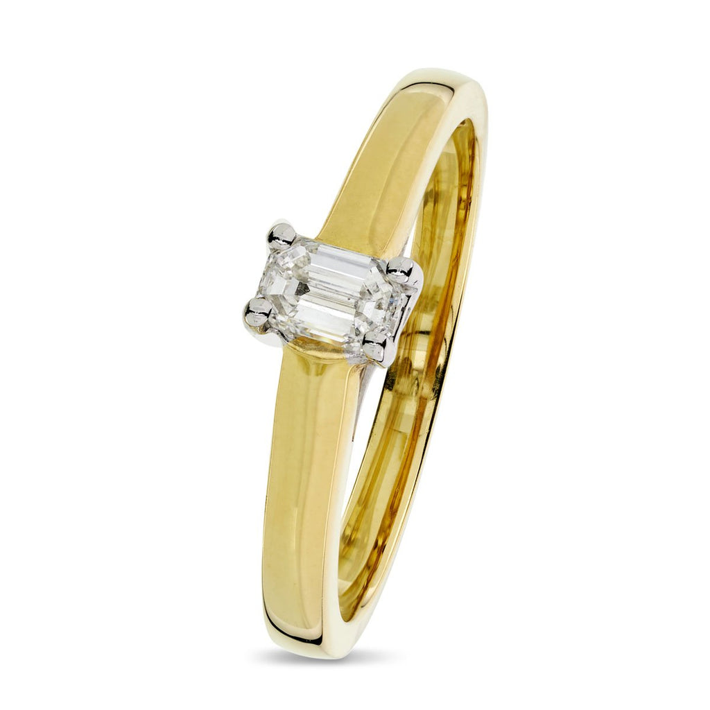 Emerald Cut Solitaire Diamond Ring 0.34ct E VS2 18K yellow and white gold