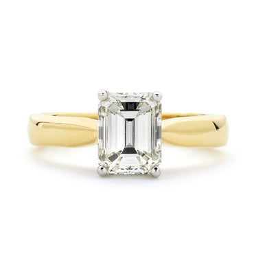 Emerald Cut Solitaire Diamond Ring 2.14ct J VS1 WGI 18K Yellow And White Gold
