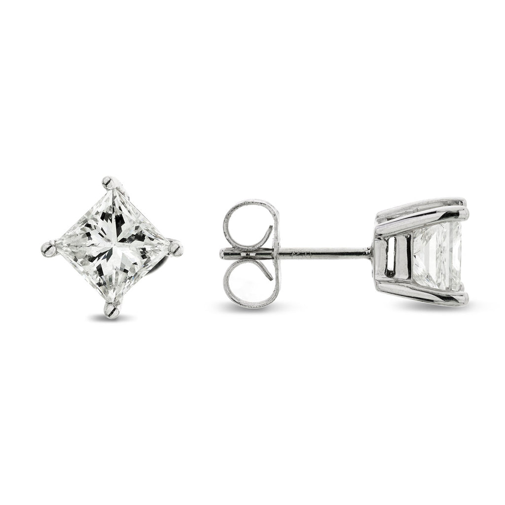 A pair of princess cut diamond Stud Earrings 1.50ct G VS2-SI1 WGI 18K white gold