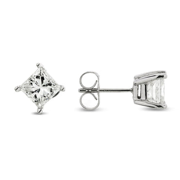 A pair of princess cut diamond Stud Earrings 1.50ct G VS2-SI1 WGI 18K white gold