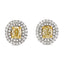 A pair of cushion cut diamond halo Stud Earrings 1.08ct NATURAL FANCY LIGHT YELLOW VS2 WGI 18K yellow and white gold