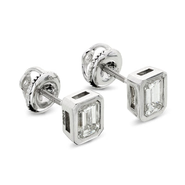 A pair of emerald cut diamond Stud Earrings 1.14ct H VS2  WGI 18K white gold