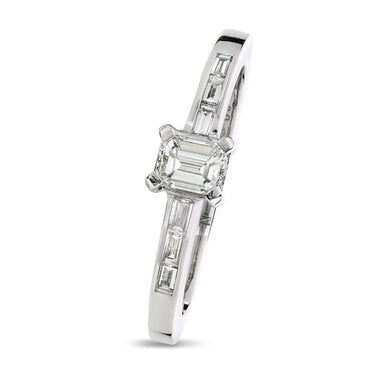 Emerald Cut Solitaire Diamond Ring 0.54ct I VS1 WGI 18K White Gold